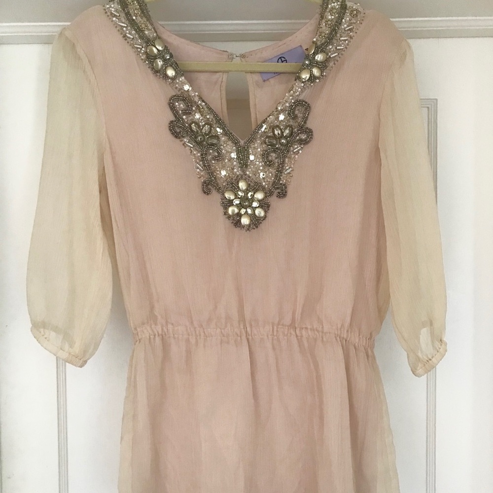 JS Collections Sheer Blush Embellished Blouse
